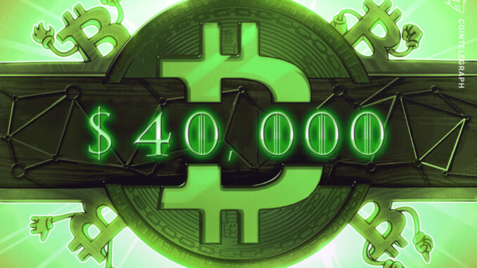 Bitcoin hits $40K after a 6-week absence, but on-chain activity is 'somewhat bearish'